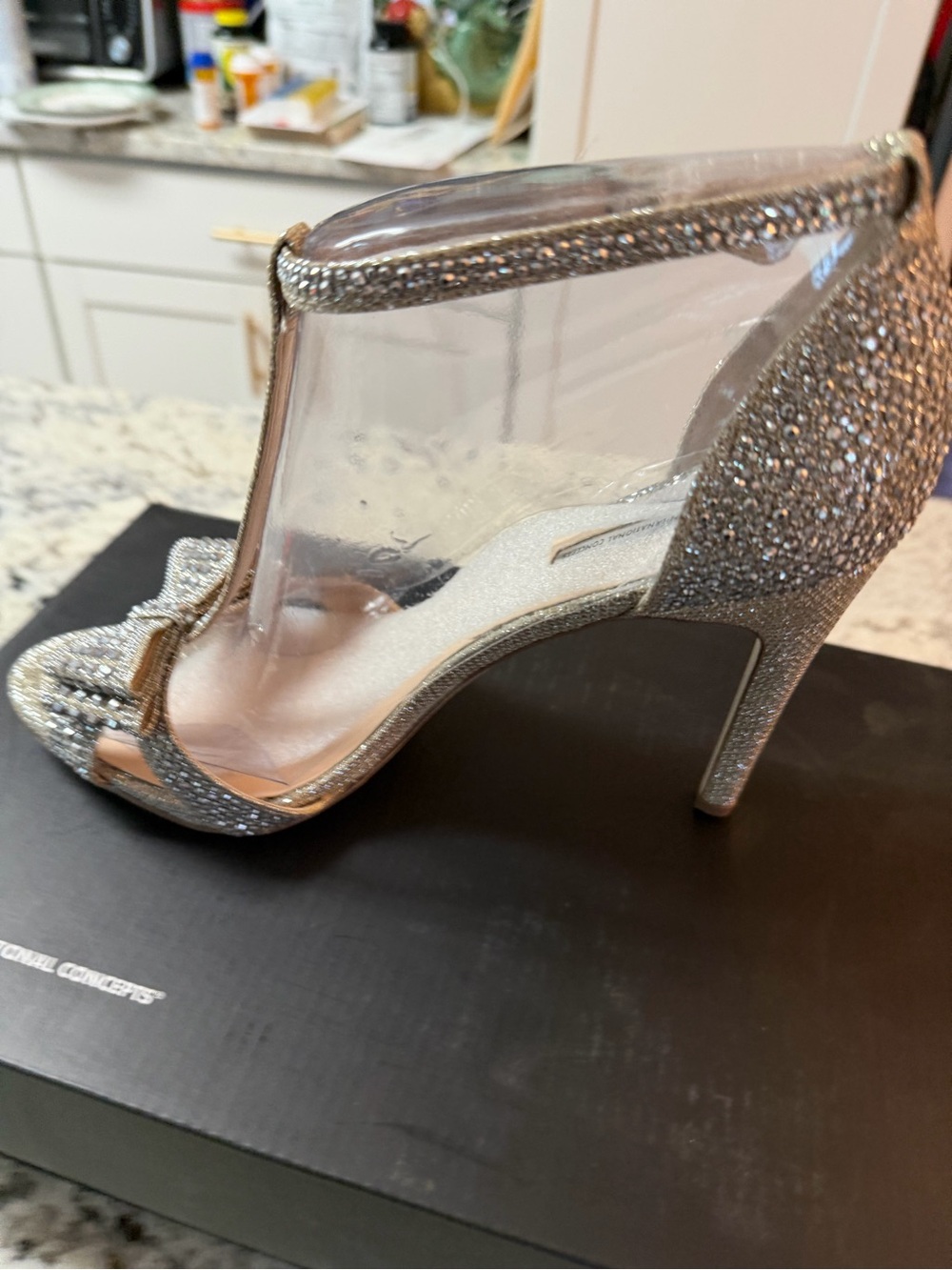 INC International Concepts Champagne T-Strap Bow Rhinestone Heel - Picture 3 of 8